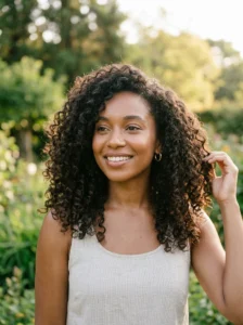Natural hair texture with healthy curls and waves