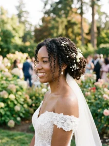 Curly wedding updo for natural textured hair