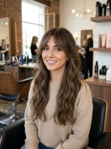 Curtain bangs with long layered hair