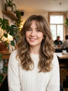 Curtain bangs with medium layers for thin hair