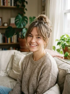Curtain bangs styled with an easy everyday hairstyle