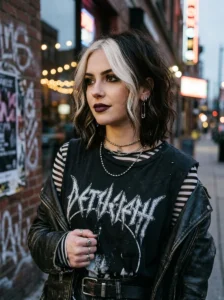 Two-tone grunge hairstyle with contrasting hair colors