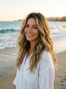 Dirty blonde hairstyle with blended natural dimension