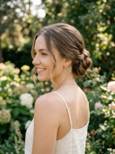 Classic low bun hairstyle for summer