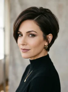 Side-parted ear-length crop with volume and shape