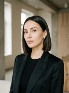 Jawline blunt bob hairstyle with sleek straight short hair and sharp structure.