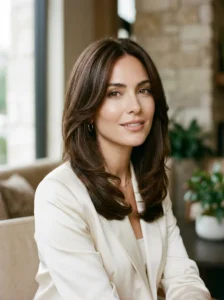 Medium hairstyle with soft face-framing layers and glamorous movement.