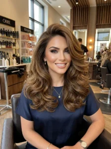 Side-part blowout hairstyle with glamorous medium hair volume.