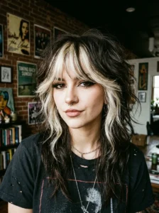 Emo shag haircut with money piece highlights