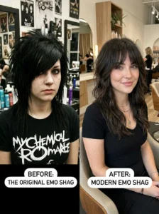 Comparison between classic and modern emo shag haircuts