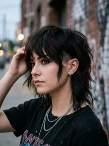 Modern emo shag haircut with undercut detail