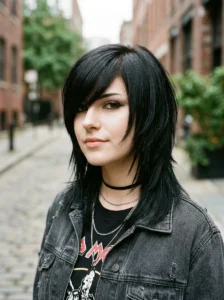 Sleek modern emo shag with straight styling