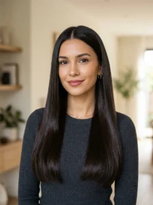 Dark espresso brunette hair with sleek straight texture