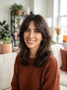 Textured lob hairstyle for a diamond face shape