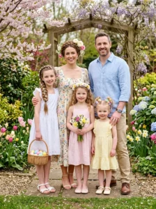 Coordinated Easter hairstyles for family photos