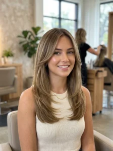 Straight hairstyle with face framing layers