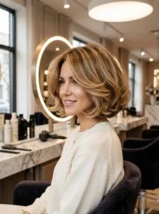 Fluffy bob haircut with soft rounded volume