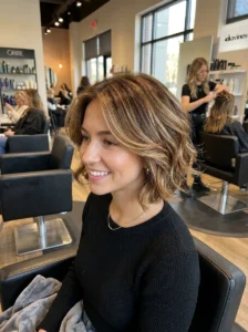 Color-enhanced fluffy bob haircut with dimension