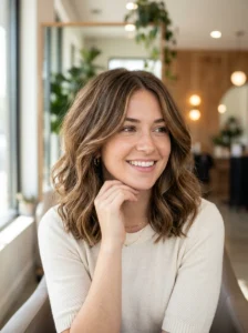 Fluffy lob hairstyle with soft volume