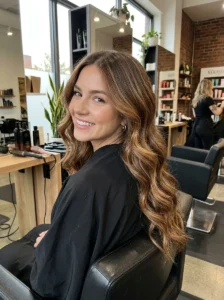 Ginger brown balayage with dimensional highlights