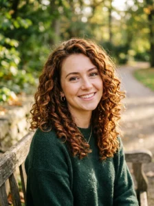Curly ginger brown hair showing warm color dimension