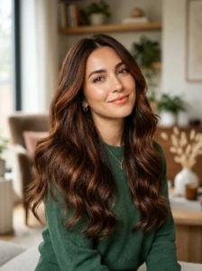 Deep ginger brown hair color with rich brunette depth