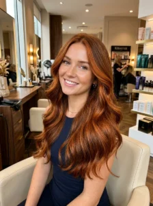 Vivid ginger brown hair color with intense warmth