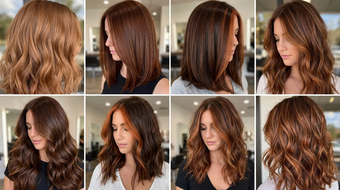 Ginger brown hair color ideas with warm dimensional brunette tones