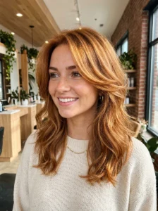 Light ginger brown hair color with golden warmth