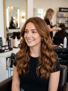 Natural ginger brown hair color with soft warmth