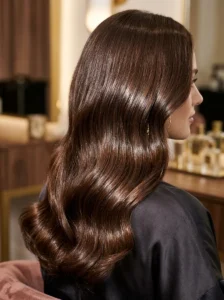 Glossy finish on mob wife hairstyle