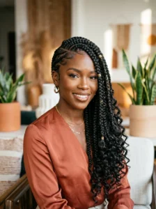Goddess braids with deep side part