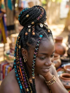 Goddess braids with decorative wrap details