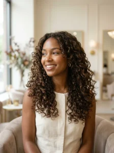 Graduated long layered curly haircut
