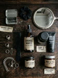 Hair styling products used for creating effortless grunge hairstyles