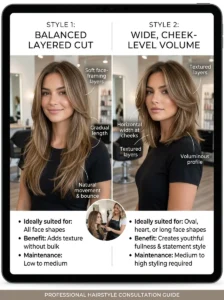 Hairstyle comparison showing what works best for round face shapes