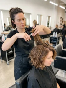 Haircut techniques used to create a fluffy bob