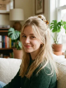 Half-up claw clip hairstyle for fine hair