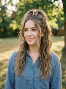 Half up half down hairstyle with soft flowing hair