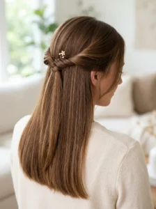 Half-up half-down hairstyle for straight hair
