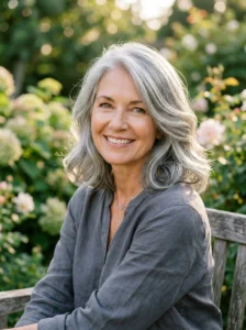 Healthy shiny gray hairstyle