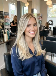 Traditional blonde highlights on layered hair