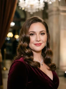 Hollywood waves hairstyle flattering a round face shape
