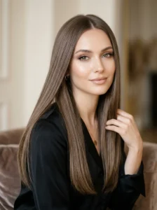 Cool latte brown brunette hair color