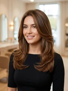 Layered straight hairstyle with blowout