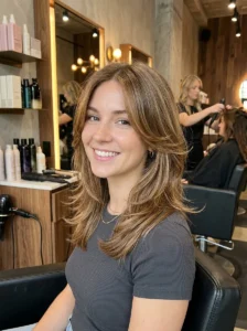Shoulder-length layers for a square face shape
