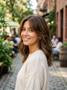 Shoulder-length layered hairstyle for an oval face
