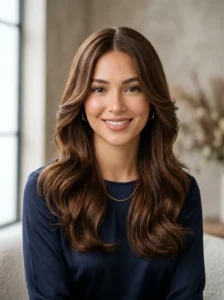 Middle-part hairstyle complementing an oval face shape