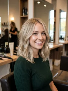 Lob haircut with crown layers