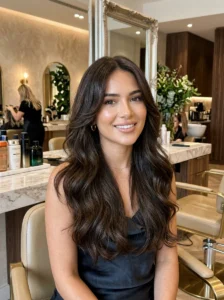 Long layered hairstyle softening a square face shape